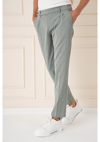 Efor Comfort Fit Çift Pileli Dokulu Esnek Pamuk Yeşil Pantolon P 1158 Yeşil
