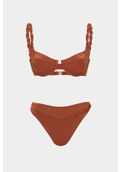 Açelyaokcu Premium Burgu Kenarlı Detaylı Frıgg Fit Kadın Bikini Altı Kiremit
