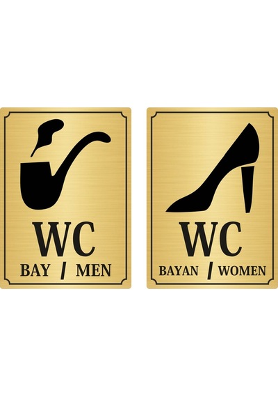 Bay Bayan Wc Yazısı 13*18Cm Gümüş Altın Renk Metal (401590899)