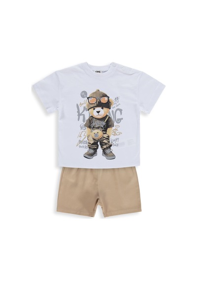 Civil Baby Ayıcık Baskılı 6-18 Ay Takım - Beyaz Beyaz - Bej