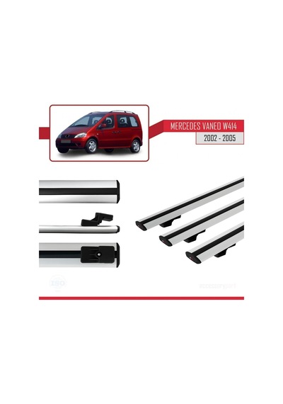 Mercedes Vaneo W414 2002-2005 Arası İle Uyumlu Basic Model Ara Atkı Tavan Barı Gri 3 Adet
