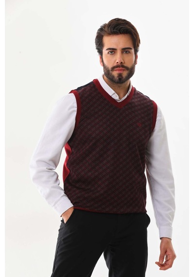 Pelikan Erkek V Yaka Desenli Süveter 7623 Kiremit