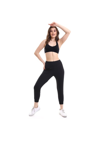 Winmoda34 Kadın Yüksek Bel Geniş Kemer Dalgıç Kumaş Jogger Full Likralı Tayt Eşofman Bilek Üstü Siyah