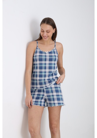 Mihra Kadın İp Askılı Şortlu Yazlık Pijama Takımı Mavi