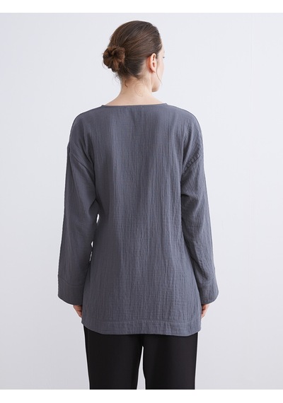 Lcwaıkıkı Classic Gri Kruvaze Yaka Dokulu Kadın Kimono