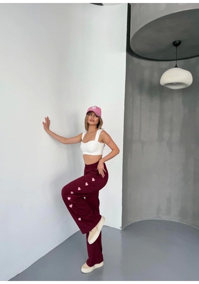 Suma Osy Modal Yumuşak Dokulu Kumaş Nakış Işlemeli Rahat Bol Paça Eşofman Pantalon - Bordo Suma Osy Modal Yumuşak Dokulu Kumaş Nakış Işlemeli Rahat Bol Paça Eşofman Pantalon - Bordo
