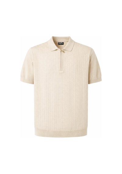 Plus Scorpion Erkek Polo Yaka Fermuarlı Triko Tişört Dokulu Slim Fit Bej