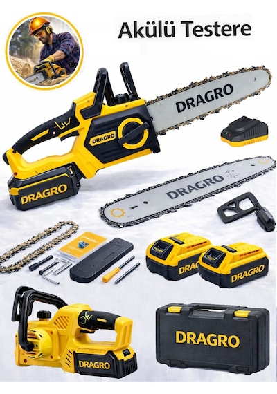 Dragro Drg-21v Kömürsüz S Dijital Gösterge Otomatik Yağlamalı Akülü Dal Kesme Budama Testeresi