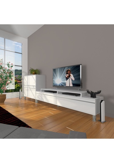 Decoraktiv Ekoflex On Mdf Krom Ayaklı Tv Ünitesi Tv Sehpası Beyaz
