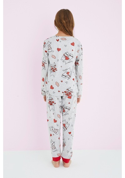Siyah İnci Kız Çocuk Renkli Desenli Pamuklu Pijama Takım 24225705 Gri