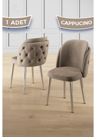 Canisa Axle Serisi 1 Adet Cappucino Mutfak Sandalyesi Krom Kaplama Metal Ayak 1. Sınıf Babyface Kumaş Cappucino Sandalye Ayak Krom