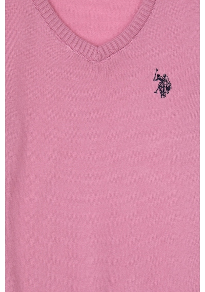 U.S. Polo Assn. Kız Çocuk Pembe V Yaka Basic Kazak 50316777-VR167