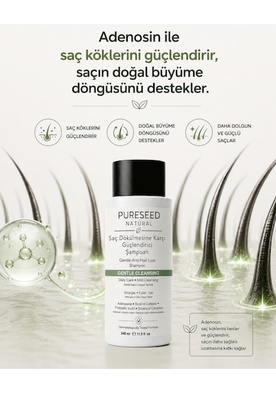 Pureseed Natural Saç Dökülmesine Karşı Güçlendirici Şampuan - Nazik Bakım - 340 Ml