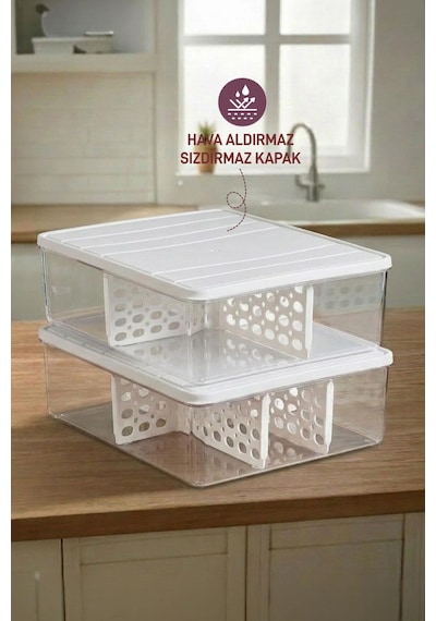 Selka Home 2 Adet 4 Lt.  Nora Bölmeli Organizer Buzdolabı Buzluk Düzenleyici Saklama Kabı