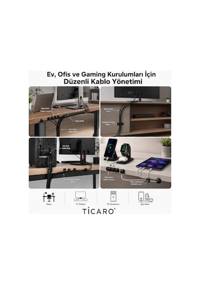 346 Parça Kablo Düzenleme Seti, Masa Altı Ve Bilgisayar Kablo Düzenleyici Organizer, Klips Spiral Sarıcı Cırt Ba