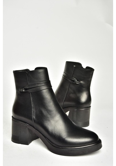 Fox Shoes T555451403 Siyah Hakiki Deri Kalın Topuklu Kadın Bot Siyah