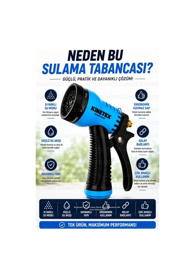 8 Modlu Sulama Tabancası Ayarlanabilir Basınçlı Bahçe Sulama Ve Araç Yıkama Tabancası