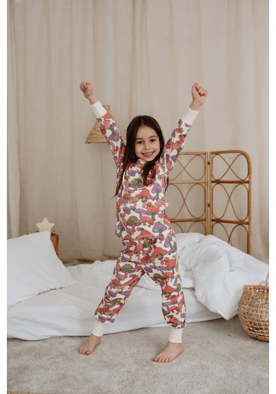 Mantar Baskılı Color Shapes Çocuk Pijama Seti Pembe