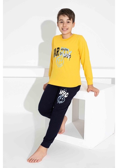 Tarık Erkek Çocuk Desenli Uzun Kollu Pijama Takımı-949 Sarı