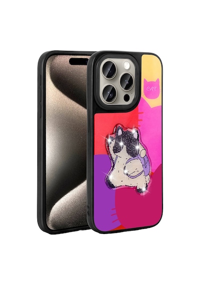 Zore İphone 15 Pro Max Kılıf Parlayan Kabartmalı İkonik Figürlü Nvth Amas Silikon Kapak - Mor