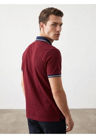Giyim Dünyası Erkek Baklava Desenli Polo Yaka Tshirt Bordo