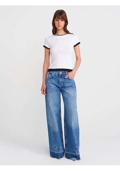 Dilvin 31859 Çift Görünümlü T-shirt-beyaz Beyaz