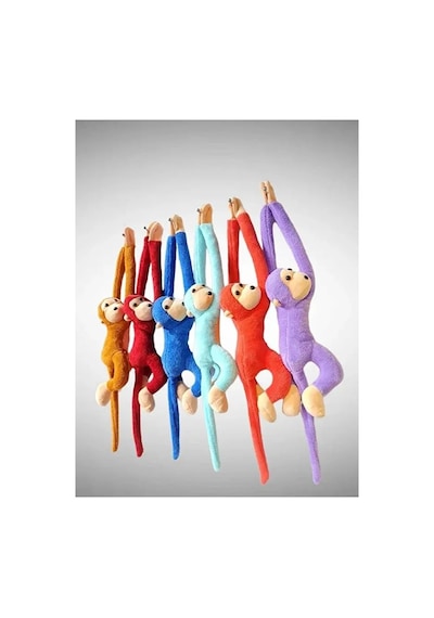 Peluş Sarılan Maymun - Karışık Renk - Sessiz Versiyon - Büyük Boy 70 Cm Beyaz