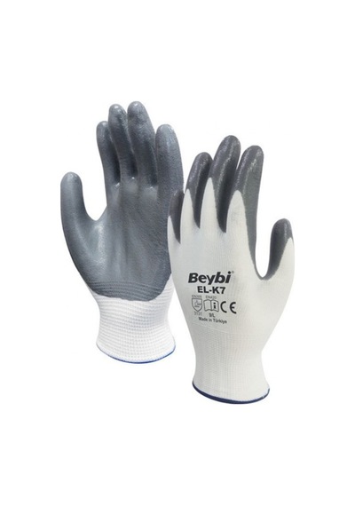 Beybi Nitril Poly Örme Iş Eldiveni El-K7 Beyaz - Gri No : 10