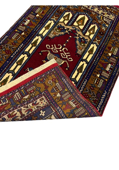El Dokuma Sıfır Yahyalı Seccade 88x148 Kahve Kırmızı Kök Boya Yün Namazlık Kahverengi