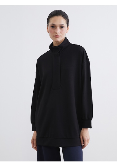 Lcw Modest Siyah Soft Touch Oversize Kadın Sweatshirt Tunik