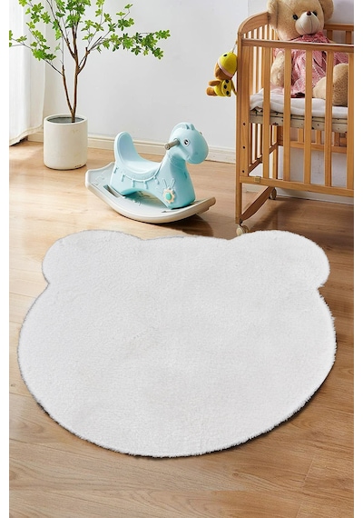 Post Peluş Panda Halı Yumuşak Modern Oturma Odası Yatak Odası Çocuk Odası Bebek Odası Kaymaz Halı Beyaz