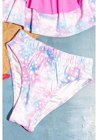 Beniizle Desenli Kız Çocuk Bikini Takım Açıkmavi