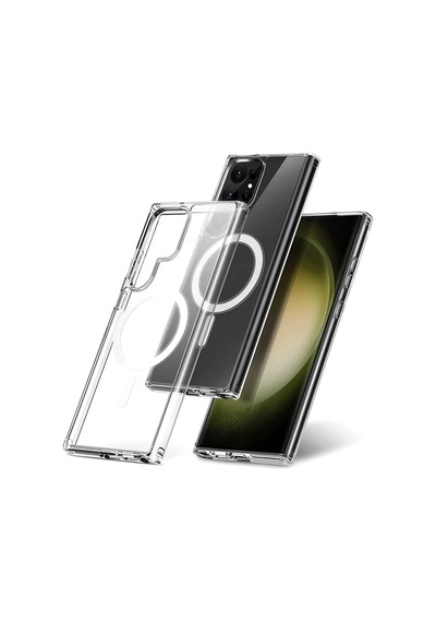Samsung Uyumlu Galaxy S23 Ultra Kılıf Magneticsafe Şeffaf Silikon - Şeffaf 0.2M-Çok Renkli