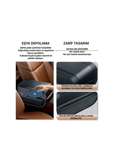 Polham 2 Adet Yan Cepli Tüm Araçlarla Uyumlu Orta Kol Dayama Konsolu Yumuşak Deri Dokulu Premium Konsol
