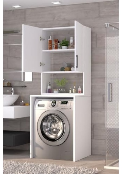Üst Dolaplı Çok Amaçlı Çamaşır Makinesi Banyo Dolabı Beyaz Diğer