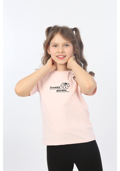 Toontoy Kids Toontoy Kız Çocuk Dreamy Garden Nakışlı Tişört Pudra