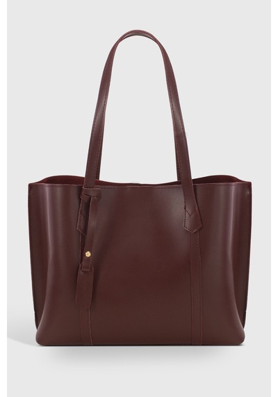 Housebags Bordo Kadın Üç Bölmeli Deri Görünümlü Shopper Çanta 269 Bordo