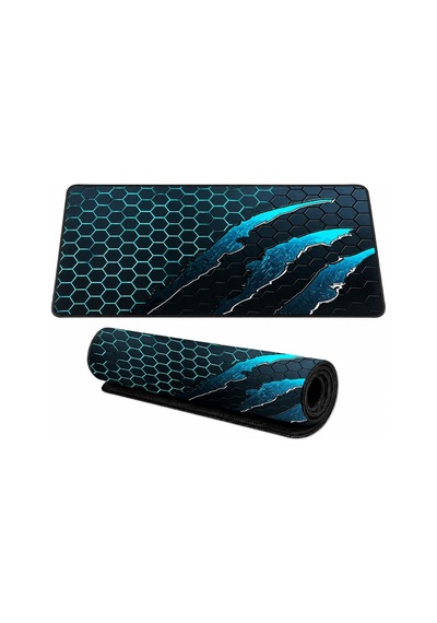 90x40 Cm Mouse Pad, Turkuaz Pençe Hexagon Desenli Büyük Mouse Pad, Kaymaz Kauçuk Tabanlı, Dikişli Kenarlı 3 Mm Klavye Ve Mouse Altlığı, Gaming Desk Mat