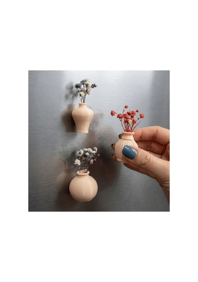 4'lü Set İsme Özel Kuru Çiçekli Mini Vazo Magnet Hediyelik