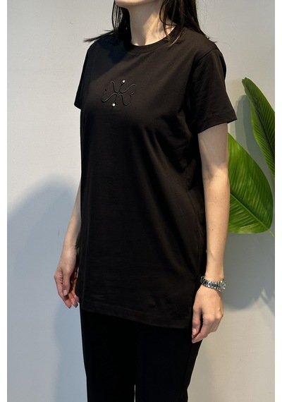 Missemramiss Pamuklu Nakışlı Tshirt Tunik 5360 Siyah