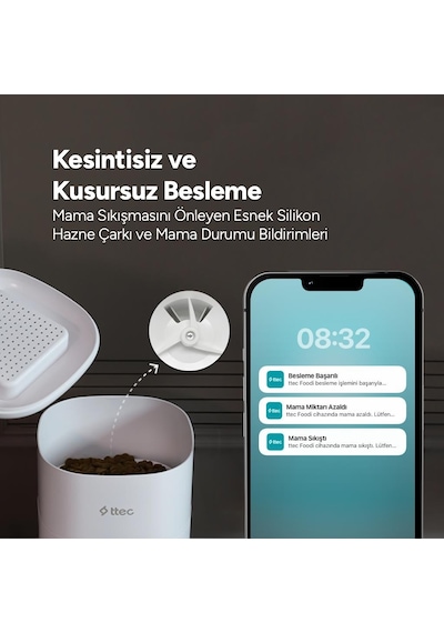 Ttec Foodi Uzaktan Kontrol Edilebilen Otomatik Wi-fi Akıllı Kedi Köpek Besleyici 4 L