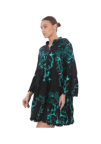 Bohem Stil Kadın Angel Ponponlu Kısa Elbise-8814 Siyah Bohem Stil Kadın Angel Ponponlu Kısa Elbise-8814 Siyah