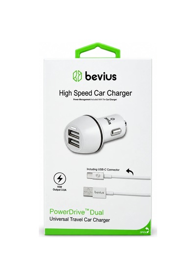 Type-c Beyaz 15w Çift Usb Kablolu Araç Şarj Cihazı Bvs-au515