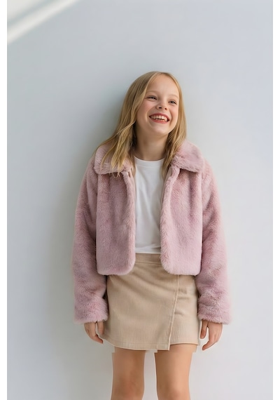 Esila Kids Kız Çocuk Bolero Peluş Ceket İnci Kapamalı Uzun Kollu Çocuk Ceket Gülkurusu