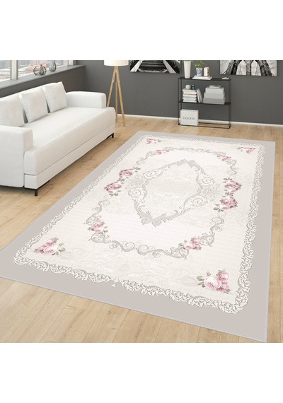 Rovigo Home Dijital Baskı Yıkanabilir Kaymaz Taban Salon Halısı Rvg0661 Krem