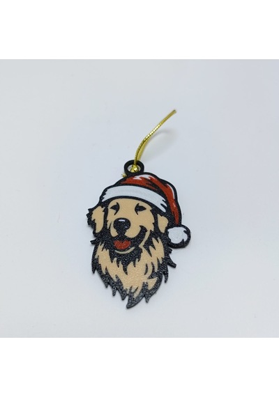 Noel Şapkalı Golden Retriever Köpek - Çam Ağacı Süsü 3 Lü