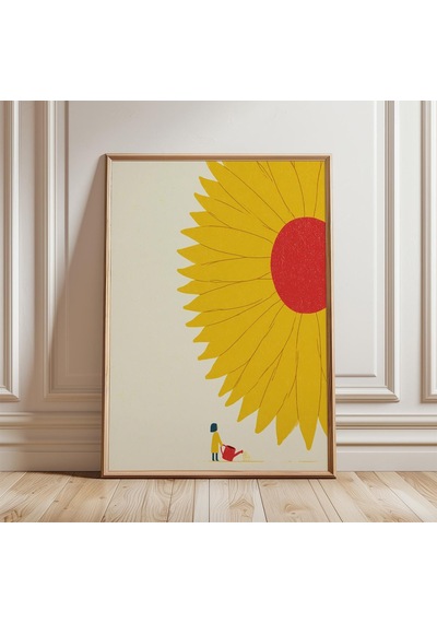 Ayçiçeği Minimalist Poster Sarı Çiçekli Duvar Sanatı Modern Botanik Baskı