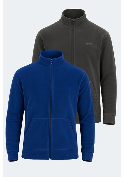 Slazenger Sansa 2 Li Set Erkek Fermuarlı Dik Yaka Cepli İndigo - Koyu Gri Polar İndigo - Koyu Gri