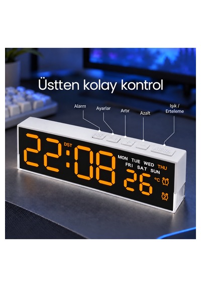 Akıllı Led Dijital Masa Saati Turuncu Renk