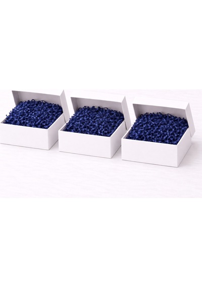 Beyaz Karton Takı Kutusu 9,5x9,5x2 Cm Kapaklı Model 5 Adet + Lacivert Kırpık Kağıtlı